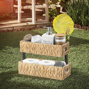 Woven <b>Straw</b> Storage <b>Basket</b> Rectangle Bathroom Organizer Handmade Rustic Style Single Tier 2 Pack - Product Image 3