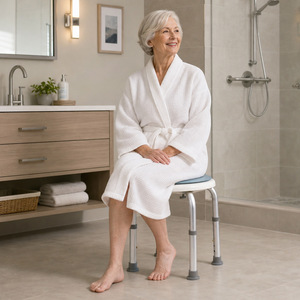 Tabouret de douche en alliage d'aluminium Qd, chaise de salle de bain réglable pour personnes âgées et handicapées, blanc 1,3 mm - Product Image 1