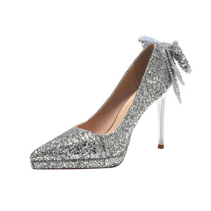 Zapatos de Tacón de Aguja con Punta Puntiaguda y Correa de Tobillo de Cristal, Zapatos Formales de Noche para Boda, Color Plateado Brillante, Varios Tamaños - Product Image 5