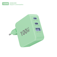 Adaptateur personnalisé GaN Type c Chargeurs de téléphones portables Chargeurs pour ordinateurs portables EU 100W 3 ports Gan PD Chargeur Vert