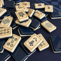 Ensemble de Mahjong Américain de Luxe Moderne, 166 Tuiles, Acrylique Bicolore Bleu Marine et Ivoire, Jeu Complet Portable avec Pions, Cadeau Familial