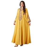 Petit MOQ, Kaftan Islamique de Style Marocain Premium, Thobe Arabe, Robe Longue Maxi en Polyester avec Broderie Dorée Exquise 4219