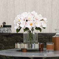 Fleur artificielle de haute qualité au toucher réel, faite à la main, douce, de couleur jaune, avec vase en verre, décoration de table pour mariage, fête à domicile, plante