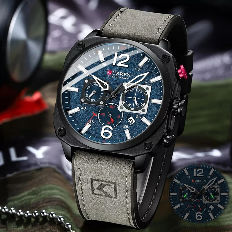 Orologio Sportivo Uomo AIMES – Cronografo Multifunzione, Impermeabile, Quadrante 47mm, Cinturino In Silicone, Rosa Blu