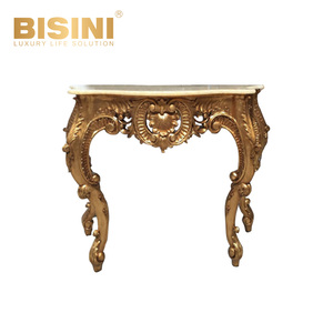 Consolle di Lusso in Resina con Foglia d'<span class=keywords><strong>Oro</strong></span>, Stile <span class=keywords><strong>Barocco</strong></span> Antico con Piano in Marmo Naturale per Ingresso, Soggiorno e Hotel - Product Image 1