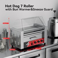 Grill à hot-dogs professionnel 2 en 1 CHD-7BW, machine à hot-dogs en acier inoxydable à 7 rouleaux, grill électrique 1350W avec chauffe-pain