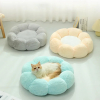Lit pour animaux de compagnie en peluche douce, rond, fleur, lit pour chat mignon, matelas pour animaux de compagnie, nid de sommeil pour chiot, grotte
