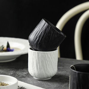 Venta al por mayor Venta directa Modern Rock Texture <span class=keywords><strong>Gres</strong></span> 220ml Negro Blanco Tazas de café Logotipo personalizado Tazas de té de cerámica - Product Image 2
