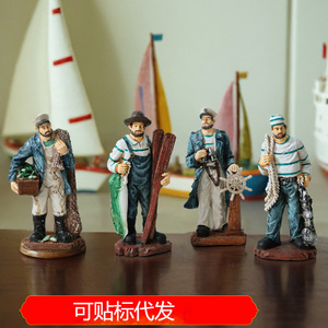Captain And Sailor Figurine Resin 2Pcs Tabletop Decorative Ornaments For Bar Cafe <b>Window</b> Display - Product Image 5