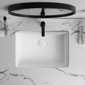 Lavabo cerámico cuadrado empotrado de superficie sólida para baño, para mueble bajo encimera - Product Image 4