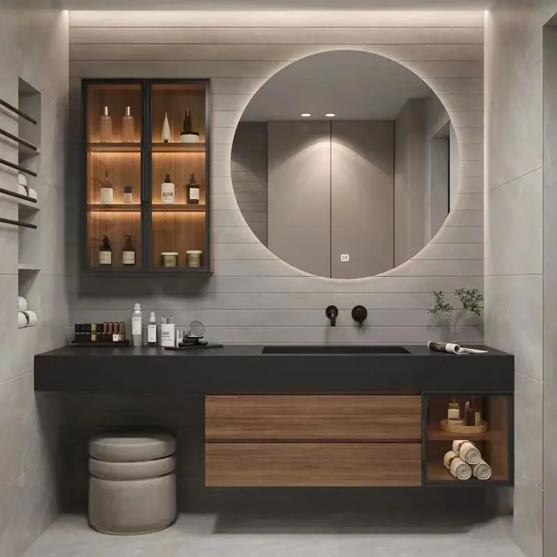 Tocador flotante de Pvc multifuncional, mueble de baño de diseño minimalista moderno