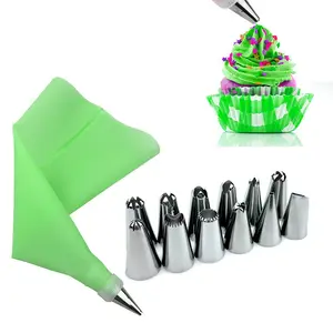 DIY Cream Bag + 12 Stainless Nozzle Home Kitchen Baking Tools Cake Decorating Sets 14pcs /set