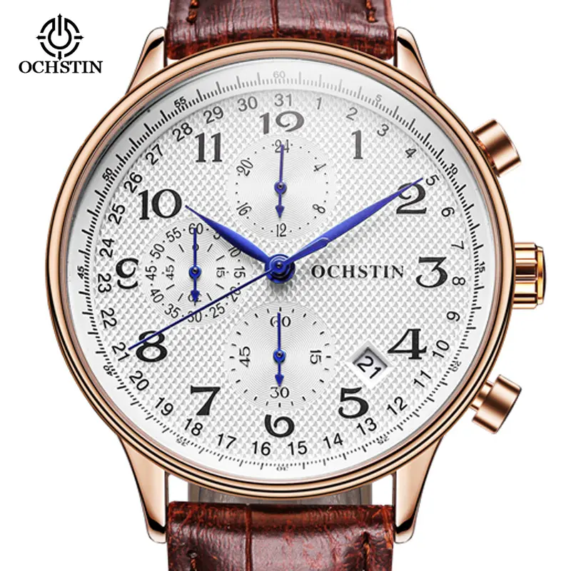 OCHSTIN Quartz Watch Men Watches Retro Chronograph Wristwatches Business Sport Watch Leather