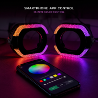 Feux de jour LED 5D RGB Angel Eyes 2,5 et 3 pouces avec contrôle par application, lentille de projecteur et cache, accessoires d'éclairage automobile