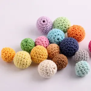 Organic Handmade 16mm Teething Wooden Crochet Beads Cotton Ball Crochet Ball Earrings Necklace Jewelry Accessories