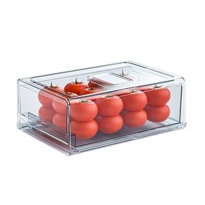 Transparent Plastic PET Kitchen Stackable Storage Box Bins Container Refrigerator Drawer Fridge Organizer