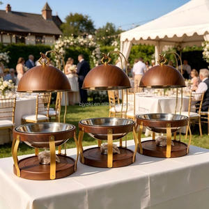 Chauffe-<span class=keywords><strong>plat</strong></span> commercial 8L en bois grainé, type dôme suspendu, pour buffet d'hôtel, mariage rustique et restauration de petites entreprises, pour garder les <span class=keywords><strong>viandes</strong></span> chaudes - Product Image 3