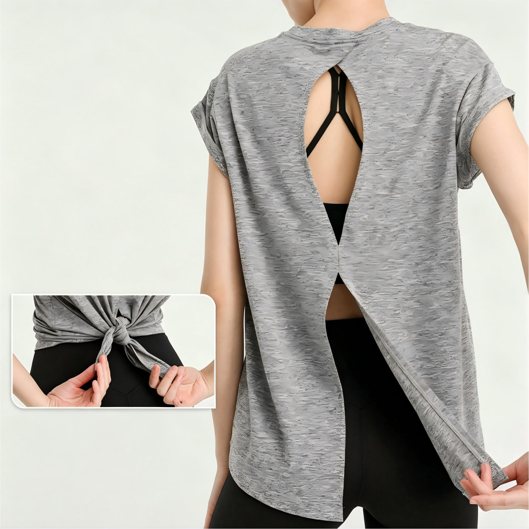 Wholesale Women's Tieable Open Back Crew Neck Yoga Top 2 Ways Wear Hollow Loose Fit Quick Dry Workout Casual Breathable Running