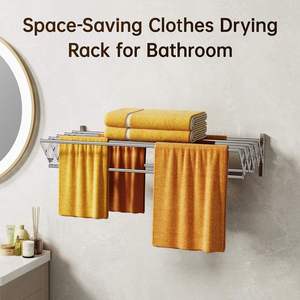 Foldable 100CM 7-Rod Stainless Steel Towel <strong>Rack</strong> <strong>Metal</strong> <strong>Wall</strong> <strong>Mounted</strong> Clothes Drying <strong>Rack</strong> for Home - Product Image 3