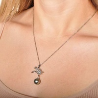 Collier pendentif tortue en argent sterling 925 de haute qualité avec perle d'eau douce et coquillage Akoya, bijoux tropicaux sur le thème de la vie marine