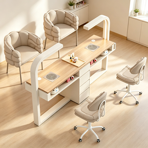 Table de manucure double moderne avec collecteur de poussière intégré, éclairage LED, tiroir de rangement, bureau en bois pour salon de beauté et de manucure - Product Image 2
