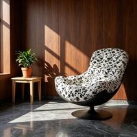 Fauteuil pivotant confortable en tissu suédé, design moderne et ergonomique, structure en acier, mobilier de salon