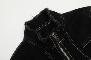 2026 New Fashion Stand-up Collar Acid Wash Denim Jacket Heavyweight Streetwear Casual Distressed Jacket <b>Jeans</b> for Men - Product Image 3