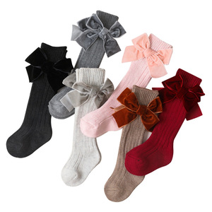 <span class=keywords><strong>Calcetines</strong></span> Largos hasta la Rodilla para Niña, Estilo Invernal Dulce, Color Sólido, con Lazo, de Algodón - Product Image 4
