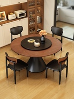 Ensemble table et chaises de salle à manger circulaire en bois de style médiéval pour 6 personnes avec plateau tournant ; Table à manger compacte en bois massif pour le salon