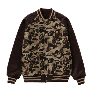 Chaqueta Bomber de Lana para Hombre, Camuflaje en la Parte Delantera, Color Sólido, Cuello Camisero, Largo Regular, Formal, Resistente al Viento e Impermeable, Poliéster - Product Image 1