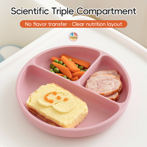 จานซิลิโคนสำหรับเด็กเล็ก 100% แบ่งช่องใส่อาหาร ฐานยึดติดแน่น ปลอดสาร BPA และพทาเลต อุปกรณ์เสริมสำหรับเด็กที่เลือกกิน - Product Image 3