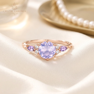 Anillo de Compromiso de Plata de Ley con Baño de Rodio y Cuarzo Lavanda Natural, Gema Redonda Morada, Joyería Fina Personalizada para Mujer - Product Image 3