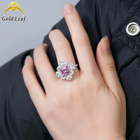 Goldleafgems Yuvarlak Pembe Mozanit Çift Hale Çiçek Şeklinde Gösterişli Yüzük 925 Ayar Gümüş Lüks Kadın Parti İnce İşçilikli Mücevher