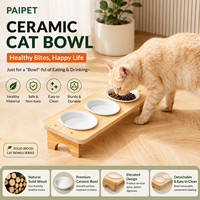 Support portable en bois massif PAIPET pour gamelles de chat avec protection en céramique, étanche et anti-déversement, ensemble de 3 gamelles pour nourriture et eau pour chat