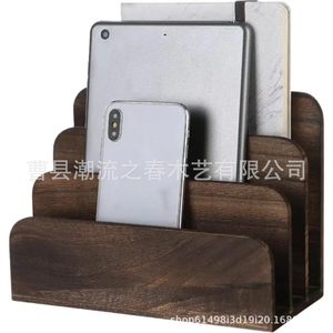 Solid wood desktop <b>tablet</b> <b>stand</b>, office desk, document organizing and display rack, wooden compartment book organizer. - Product Image 2