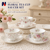 Ensemble de tasses à café en céramique de style britannique, 230 ml, tasse à café en céramique florale avec soucoupe, ensemble de tasses à thé en céramique pour salle à manger