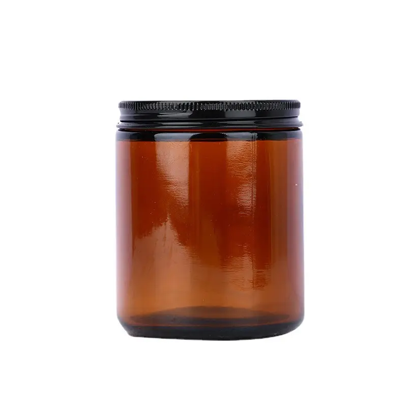 Eco-Friendly Decorative Candle Jar 9oz Straight Sided Clear and Amber Color with Black Lid Customized