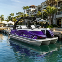 Bateau ponton en aluminium haut de gamme de 22 pieds - Ponton de pêche familial 12 places, console et auvent, certifié CE, moteur et remorque en option