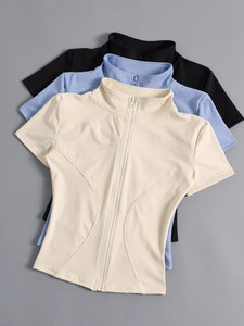 Women's Lightweight Yoga Jacket High-Elasticity Short Sleeves Stand Collar Second-Skin Fit for Fitness Training Breathable <b>Top</b> - Product Image 1