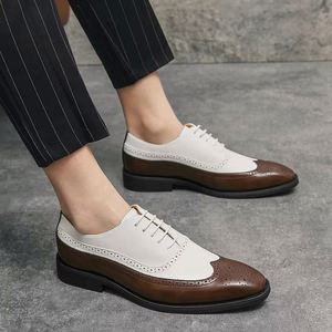 Large Size 38-46 Brogue Carved Dress Shoes for Men Color <b>Block</b> Formal Business Oxfords Comfortable and Stylish - Product Image 3