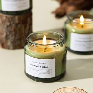 Vela Aromática con Aroma a Lima y Albahaca, Cera de Soya Natural, Vela en Frasco de Vidrio para Decoración del Hogar - Product Image 1