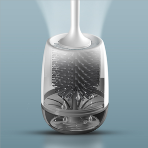 Brosse de toilette moderne en silicone TPR gris foncé et noir, design créatif, logo personnalisé, nettoyage efficace, avec support inclus - Product Image 5