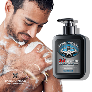 BARBER'S PASSION Gel Douche 3-en-1 pour Hommes <span class=keywords><strong>Savon</strong></span> Liquide pour le Corps Aide à Soulager les Irritations Fraîcheur Rafraîchissante - Product Image 1