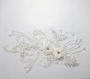 2022服装配件串珠刺绣花朵贴花3D亮片刺绣贴花新娘串珠花朵蕾丝贴花
