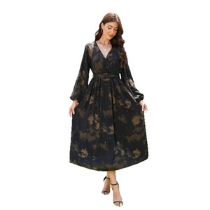 Vestido cruzado transfronterizo con cuello en V para mujer, tiro Real, elegante, cómodo, manga larga, Abaya, moda informal musulmana para el verano - Product Image 5