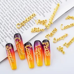 Constelações encantos de arte de unhas 3d, lote de luxo letras de metal dourado para unhas