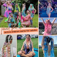 Extensions de cheveux colorées Ombre tressées Queue de cheval à bulles avec attache pour cheveux 24 pouces Accessoires pour cheveux Crazy Hair Day pour filles