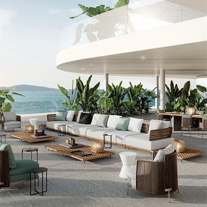 Villa moderna de color natural, atractivo estético, asientos profundos, muebles de jardín de <span class=keywords><strong>madera</strong></span>, sofá de <span class=keywords><strong>madera</strong></span> para exteriores - Product Image 3