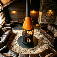 Cheminée à bois sur pied en fonte, design projectile, avec vue panoramique en verre et rangement pour bois de chauffage, pour intérieur