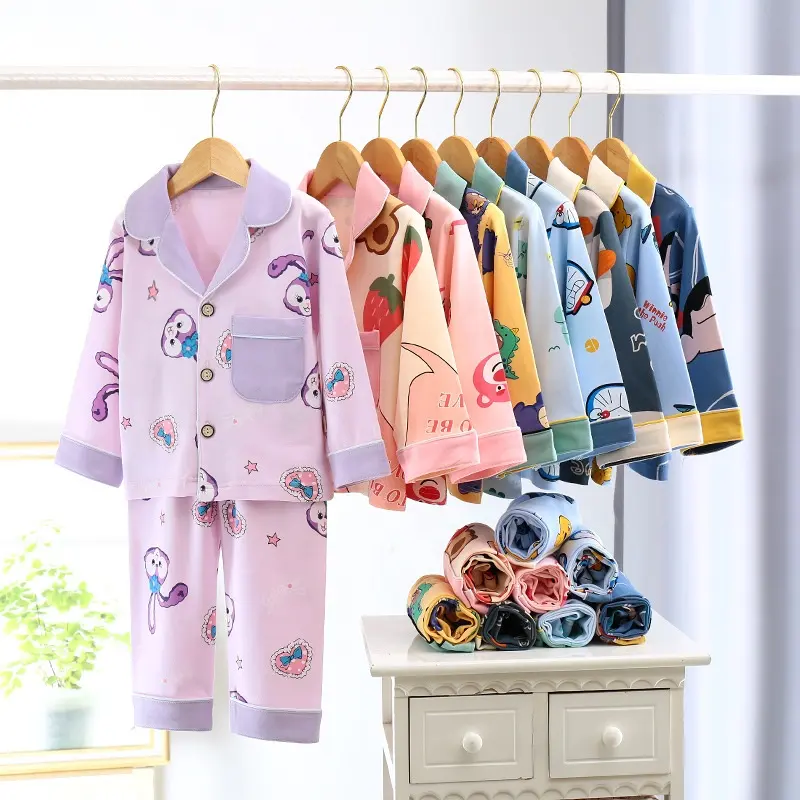 Hongbo Piyama Katun Loungewear Set Piyama Kardigan Bayi Anak Kerah Lebar Longgar Set Pakaian Tidur Bayi